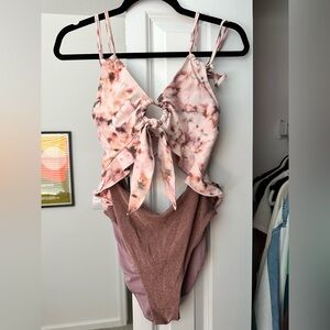 PDF Salvage Pink Tie-Dye One-Piece with Rose-Mauve Glitter Panel